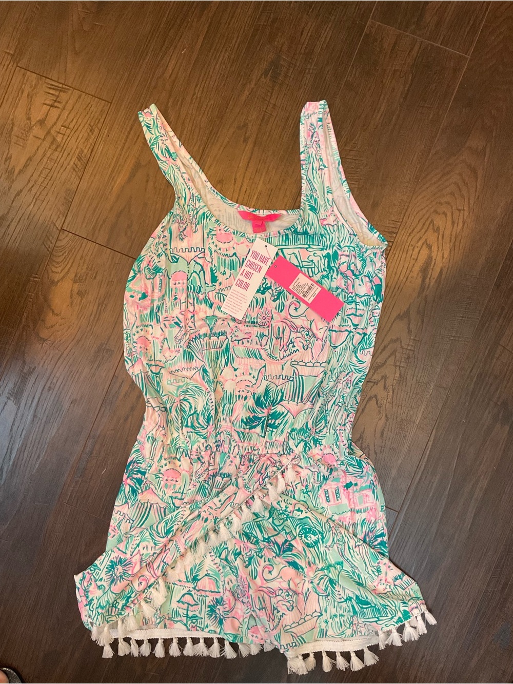 Lilly Pulitzer Pink & Teal Tropical Tassel Romper